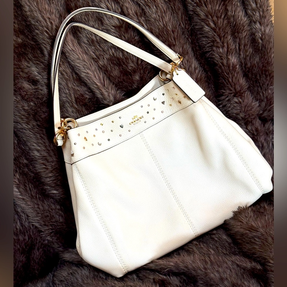 Coach cream studded shoulder bag